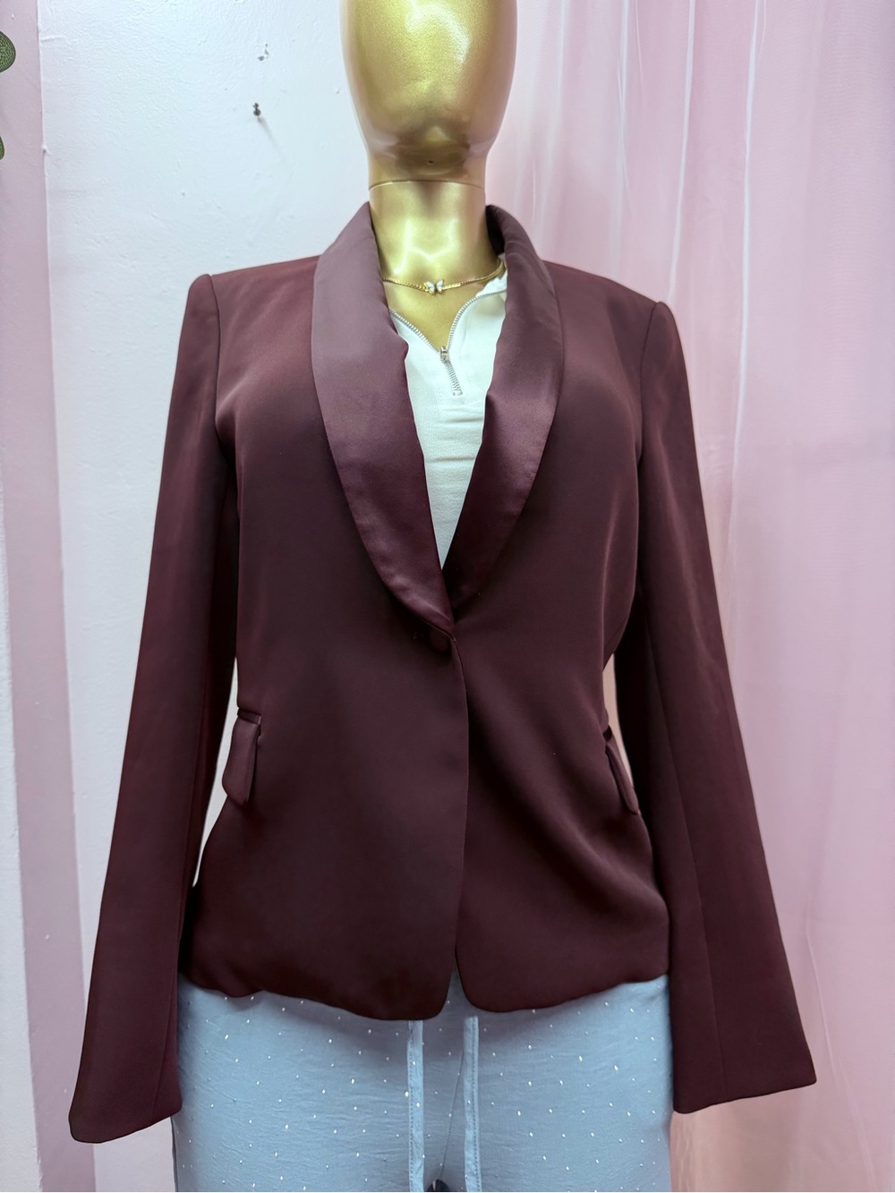 Victoria's Secret Burgundy Satin-Trim Blazer